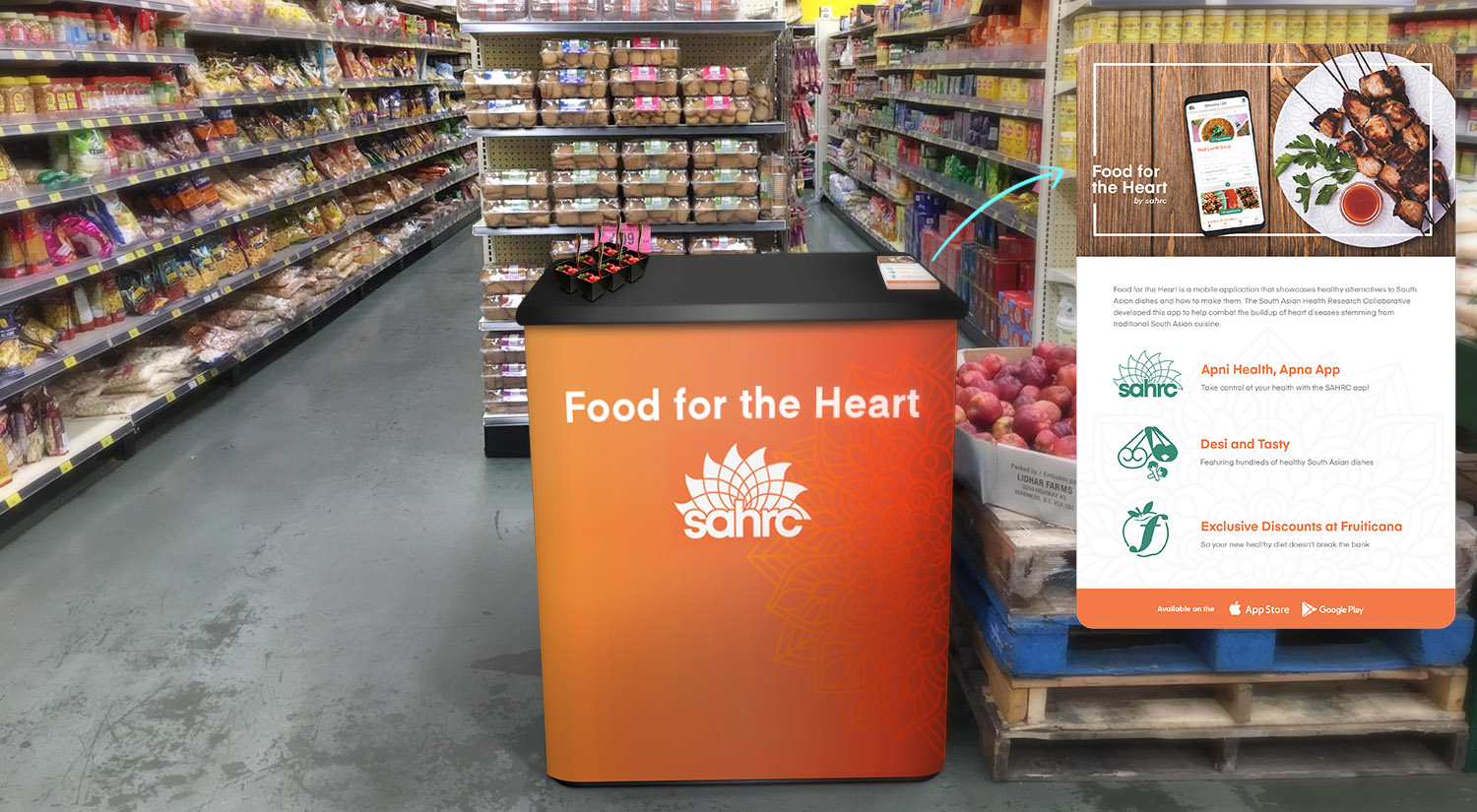 Concept render of how an in-store SAHRC booth and info card would look like.