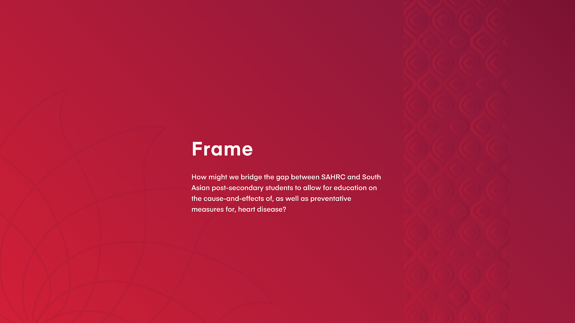 Presentation slide presenting the project's frame.